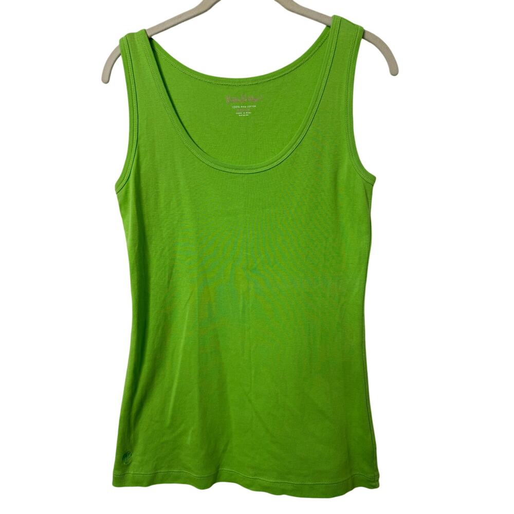 Lilly Pulitzer Green Scoopneck Cotton Tank Top Sz Medium Palm Tree Embroidered